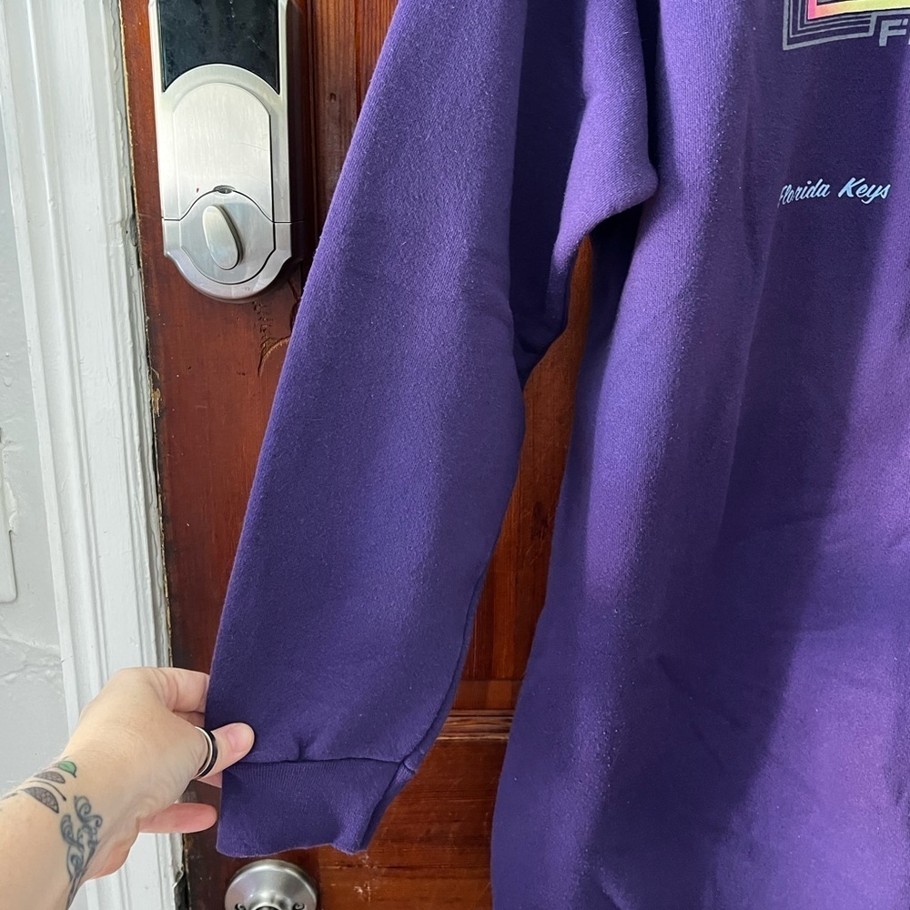 Vintage 80s 90s Florida Keys Sweatshirt Dress – Purple Oversized Beach Graphic - Picture 6 of 9